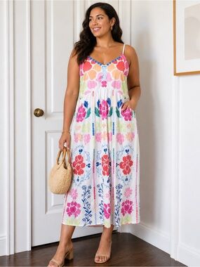 Emily Wonder Colorful Floral Maxi Sundress Spaghetti Strap Summer Dress